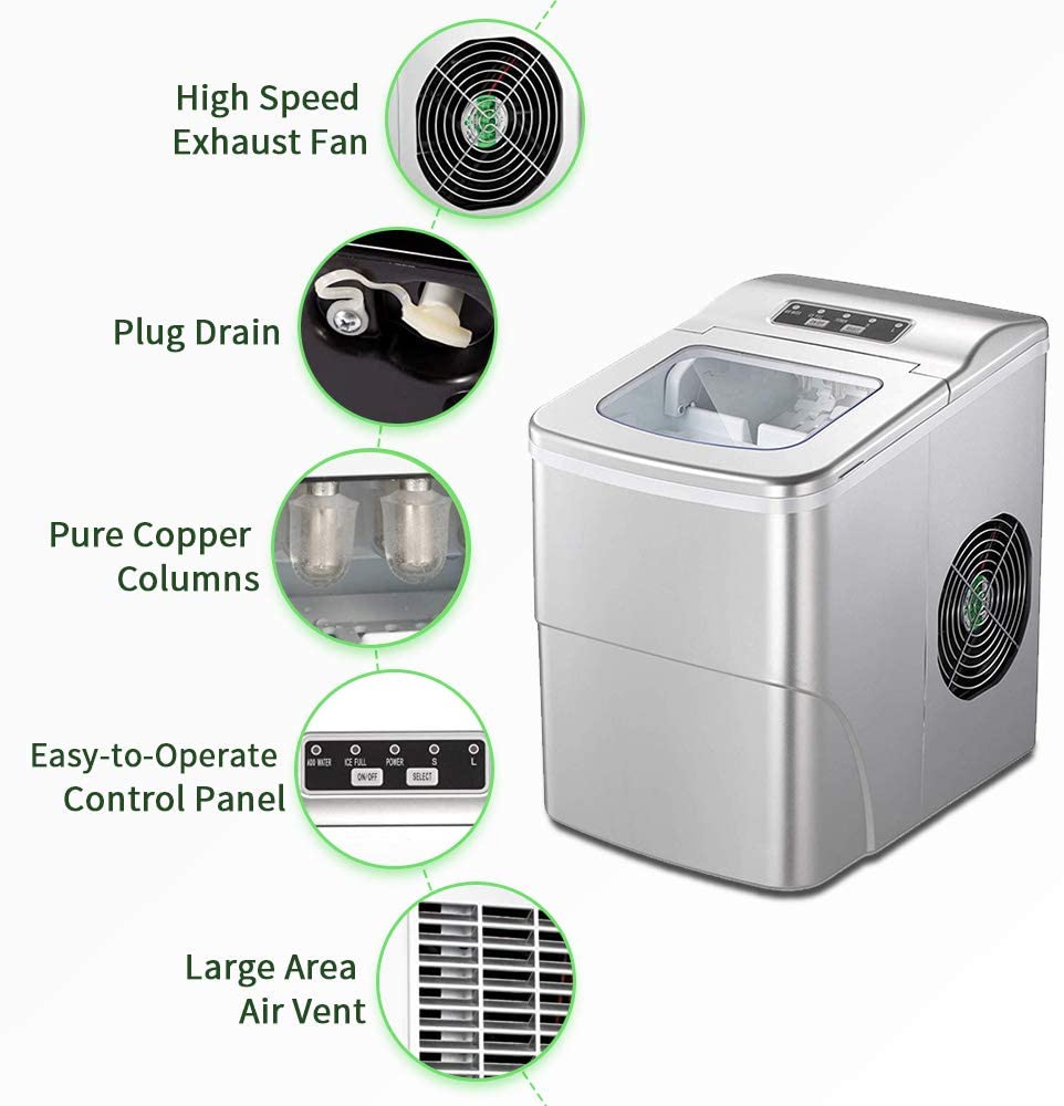 AGLUCKY Compact Automatic Ice Maker - Silver