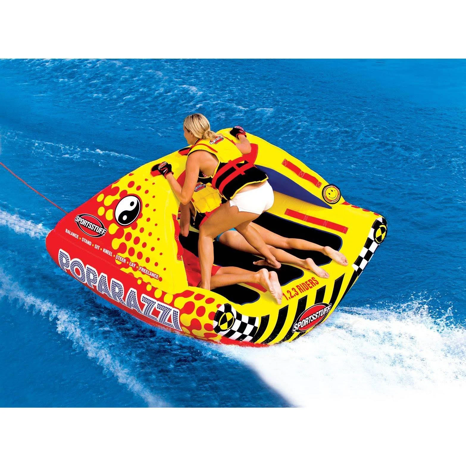 Sportsstuff 53-1750 Poparazzi Triple Rider Inflatable Towable Tube w/ Tow Rope