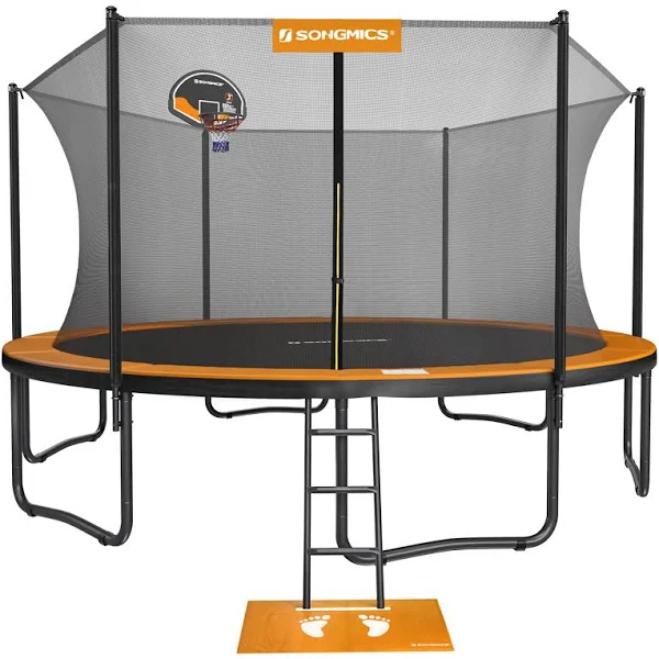 SONGMICS 15ft Backyard Trampoline for Kids, Outdoor Trampoline, with Basketball Hoop, Orange and Black