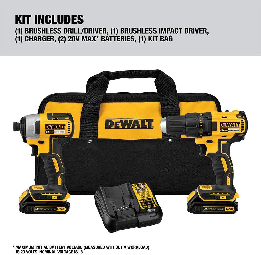 DEWALT 20V MAX Cordless Drill Combo Kit , Brushless, (DCK277C2)