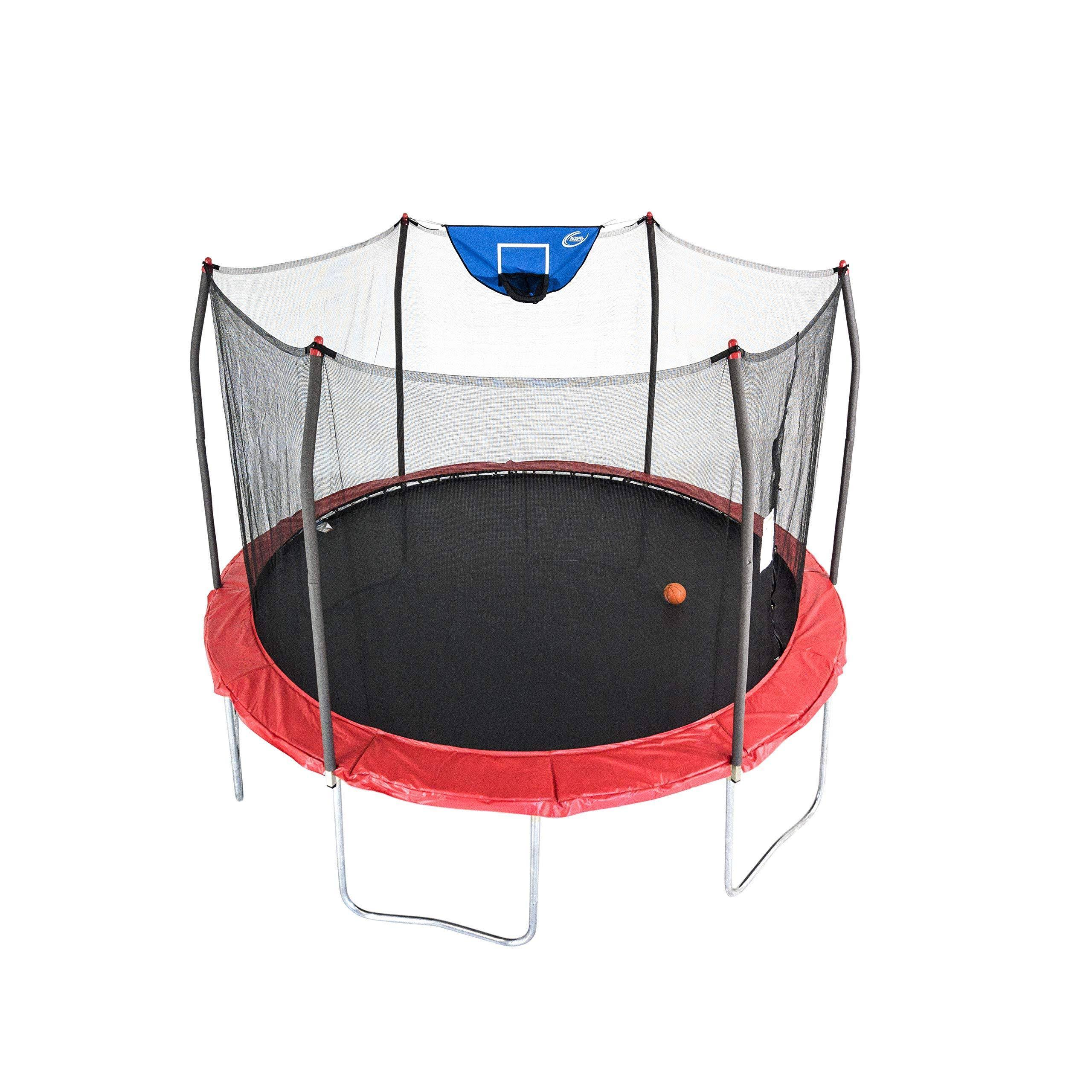 Skywalker Trampolines 12-Foot Jump N’ Dunk Trampoline with Enclosure Net Basketball Trampoline