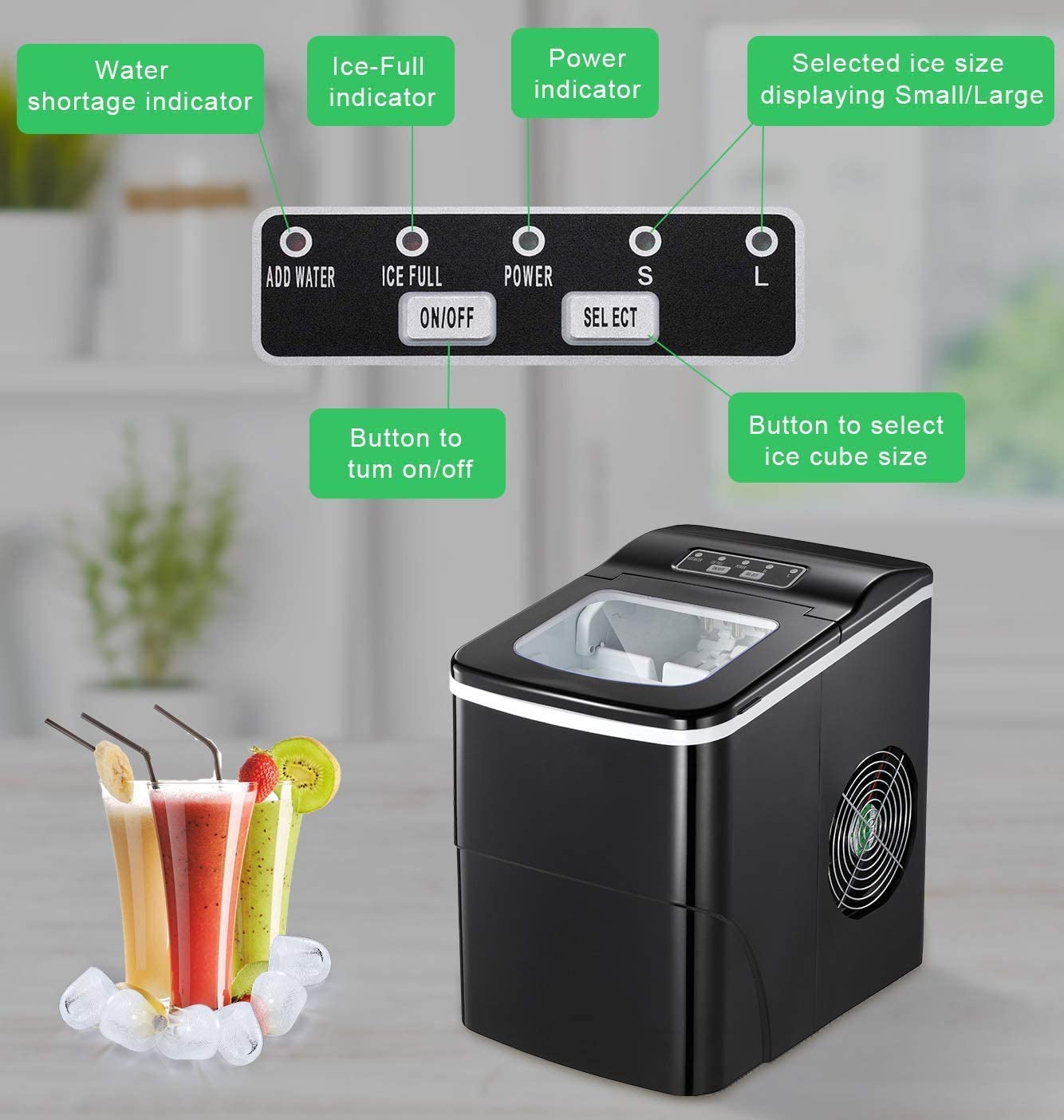 AGLUCKY Compact Automatic Ice Maker - Black