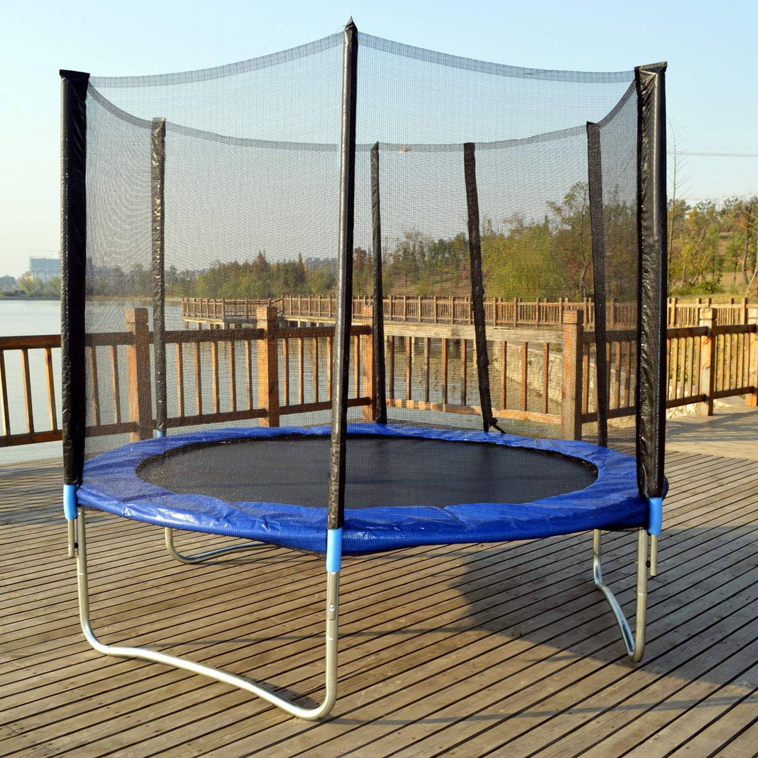Bestmassage 10 ft Trampoline with Enclosure Net Outdoor Fitness Trampoline PVC Spring Cover