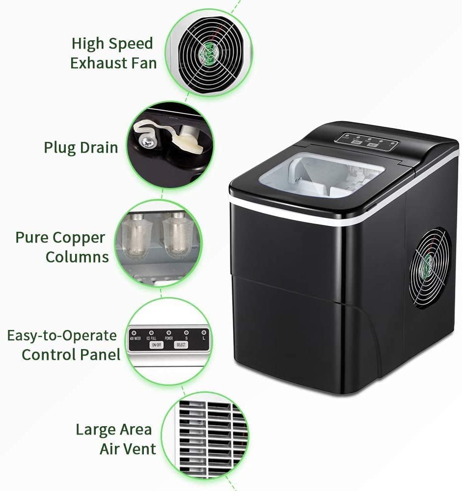 AGLUCKY Compact Automatic Ice Maker - Black