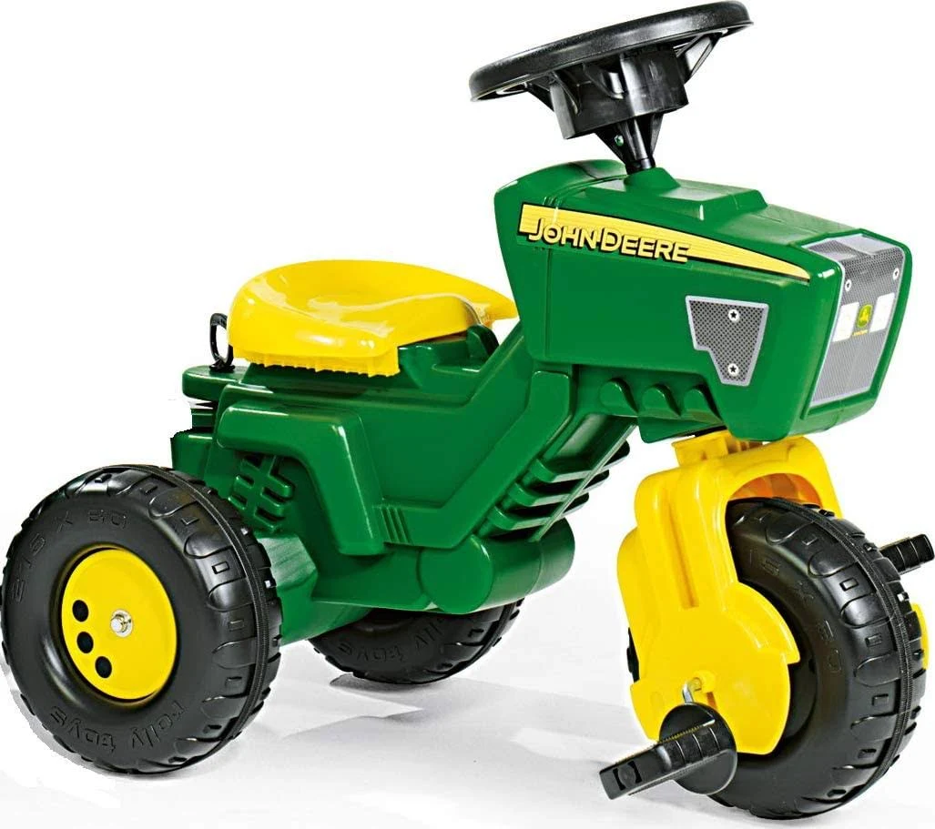 Toys John Deere 3-Wheel Trac with Trailer Ride On, Green/Yellow