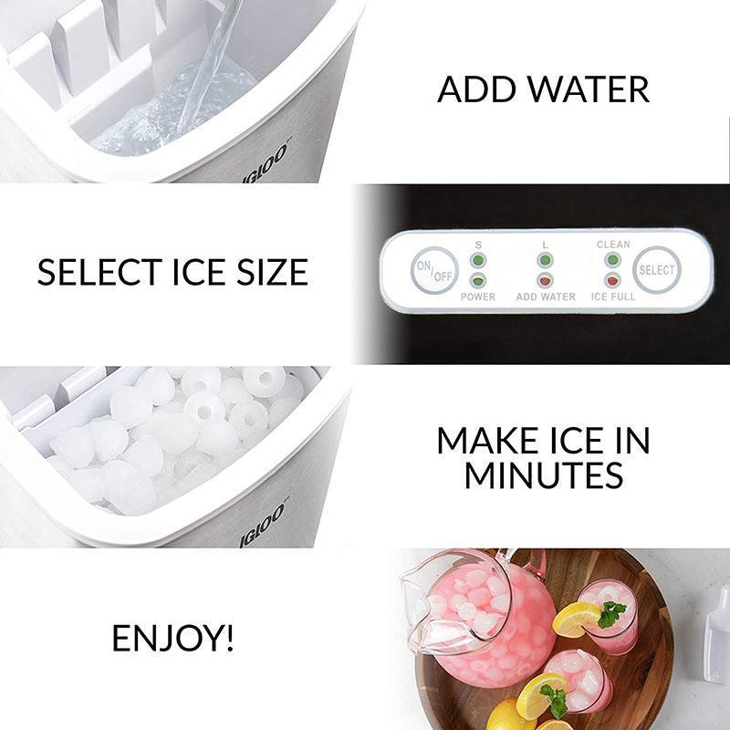 Igloo ICEB26HNSS Automatic Self-Cleaning Portable Electric Countertop Ice Maker Machine