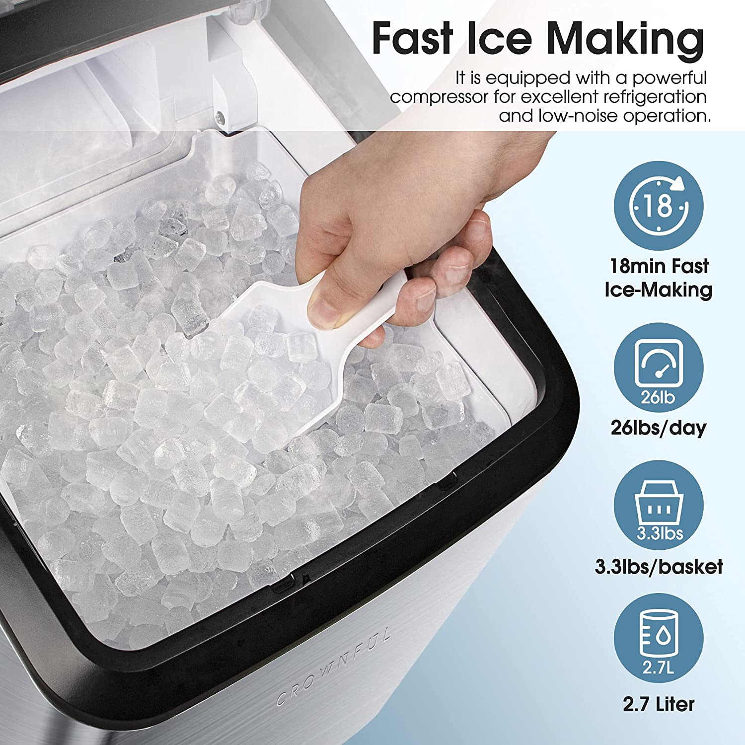 CROWNFUL Nugget Ice Maker Portable Countertop Machine