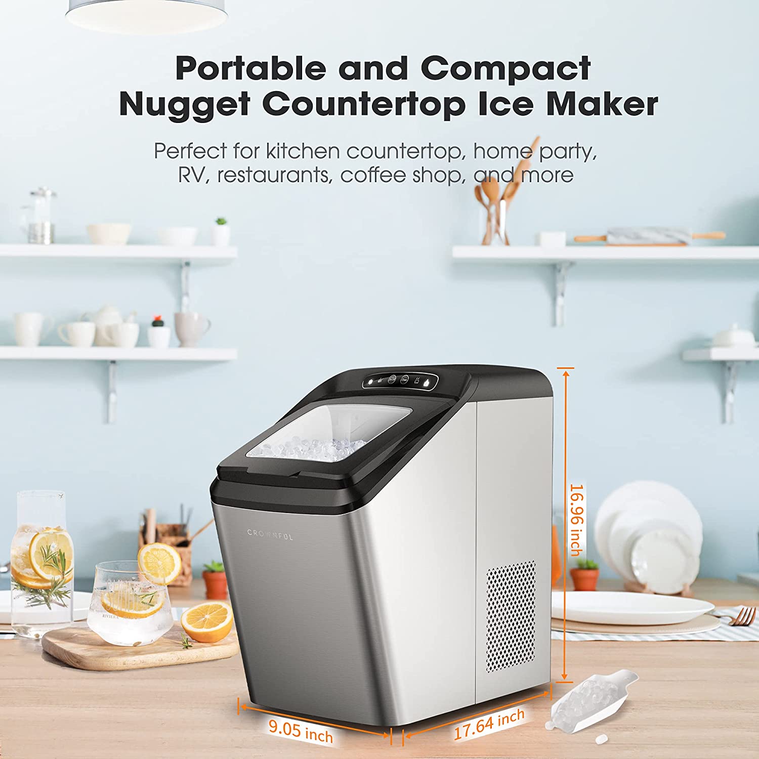 CROWNFUL Nugget Ice Maker Portable Countertop Machine