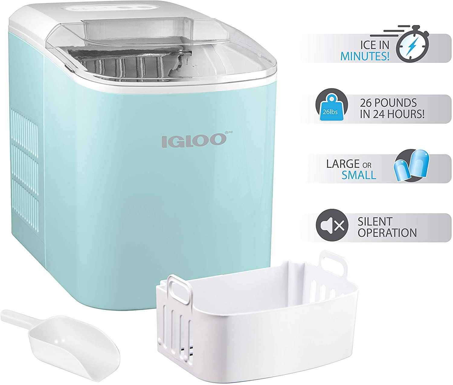 Igloo ICEB26AQ Automatic Portable Electric Countertop Ice Maker Machine