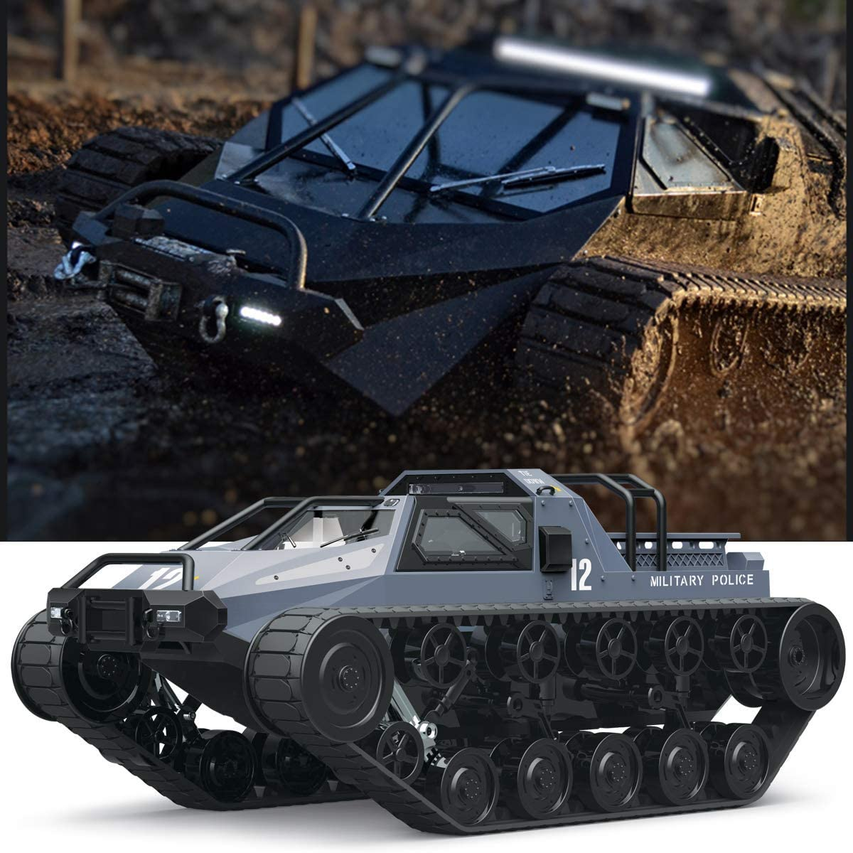 Petmoko Remote Control Tank, 1:12 Scale All Terrain RC Cars for Adults High Speed Drift Tank Car, 4WD Off-Road Crawler 360 Rotating Army Vehicle Truck