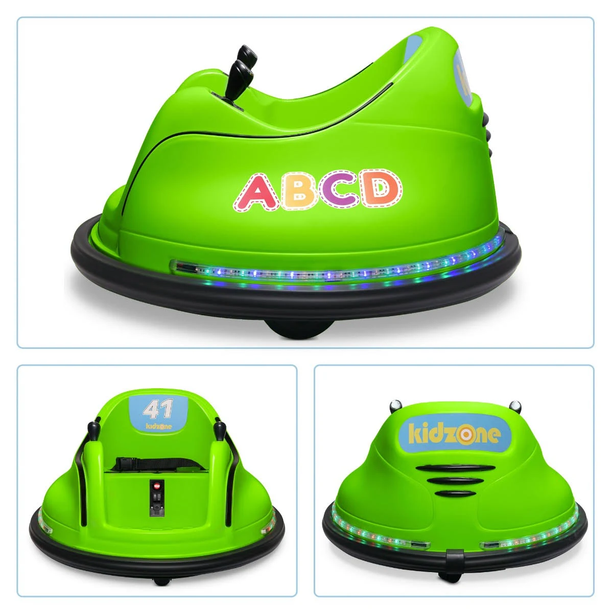 Kidzone DIY Number Kids Toy Electric Ride on Bumper Car Vehicle Remote Control 360 Spin ASTM-Certified 1.5-6 Years, Size: 12V, Green