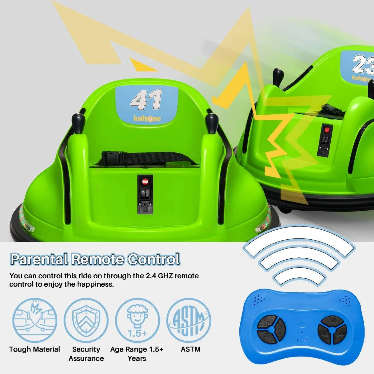 Kidzone DIY Number Kids Toy Electric Ride on Bumper Car Vehicle Remote Control 360 Spin ASTM-Certified 1.5-6 Years, Size: 12V, Green