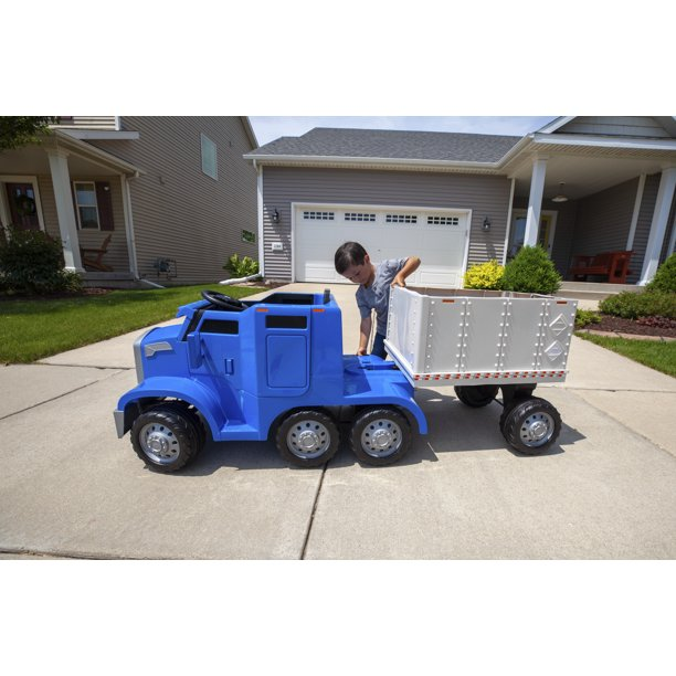 Kid Trax Semi-Truck and Trailer Ride-On Toy Blue, Rig
