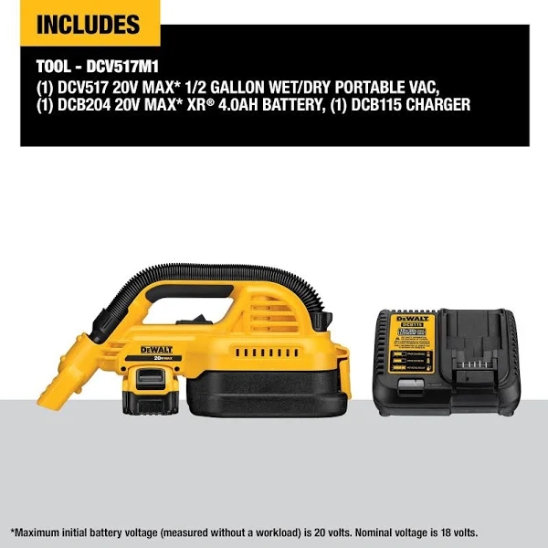 DeWalt DCV517M1 20V MAX* 1/2 Gallon Wet/Dry Portable VAC Kit