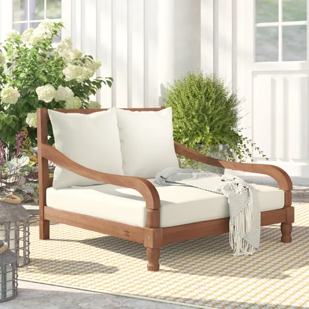 Wiest Double Chaise Lounge with Cushion Color Teak Brown