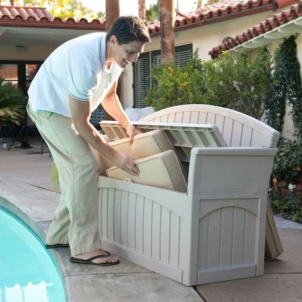 Suncast 50 Gallon Resin Patio Storage Bench, PB6700, Beige