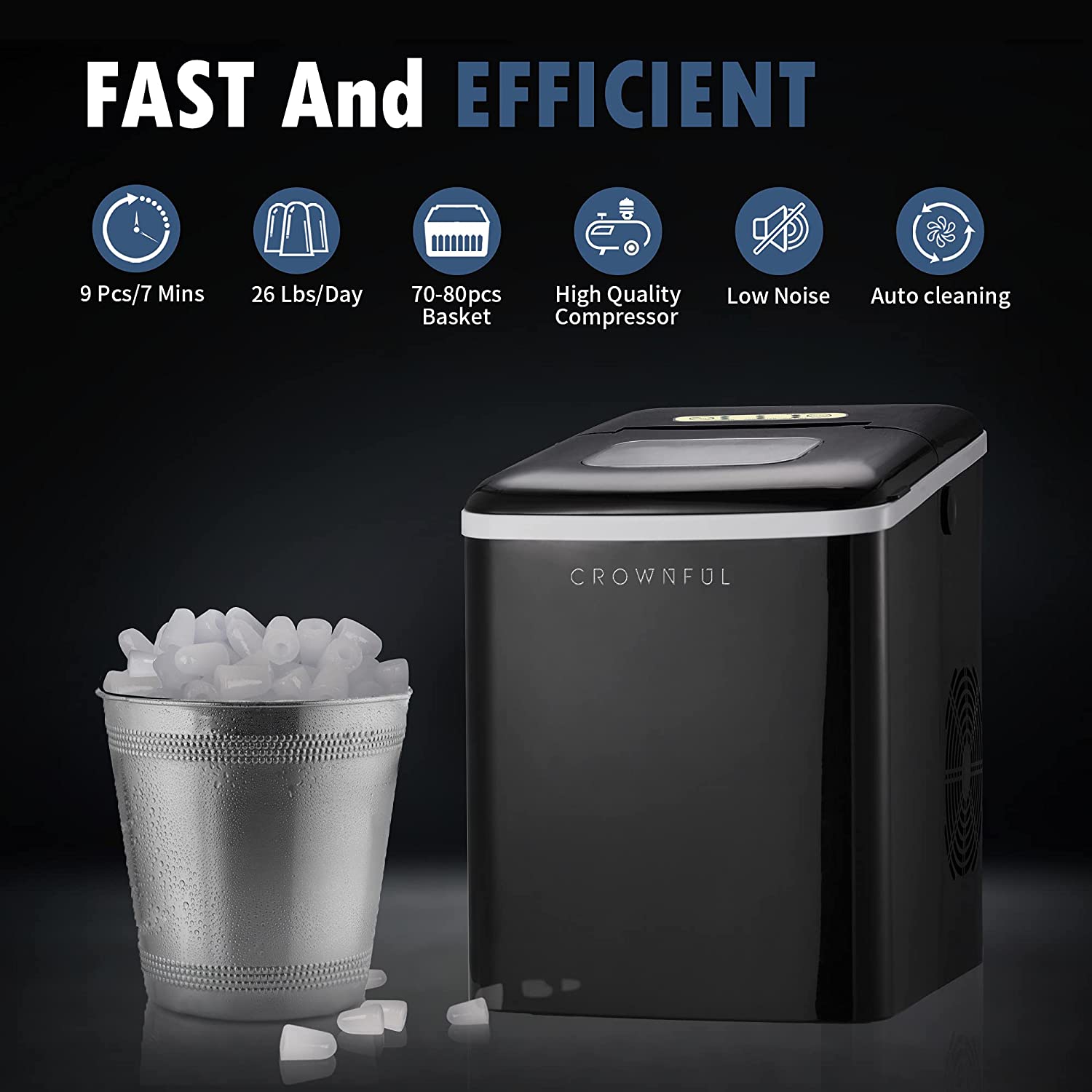 CROWNFUL Ice Maker Machine - Black