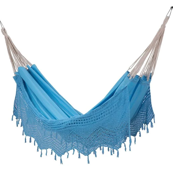 Sol Living Brazilian 5 ft. Portable Double Crochet Hammock Bed in Blue