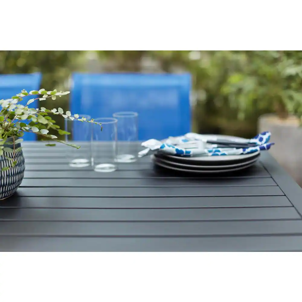 StyleWell Mix and Match Black Rectangle Metal Outdoor Patio Dining Table with Slat Top FTS70660C-BLK