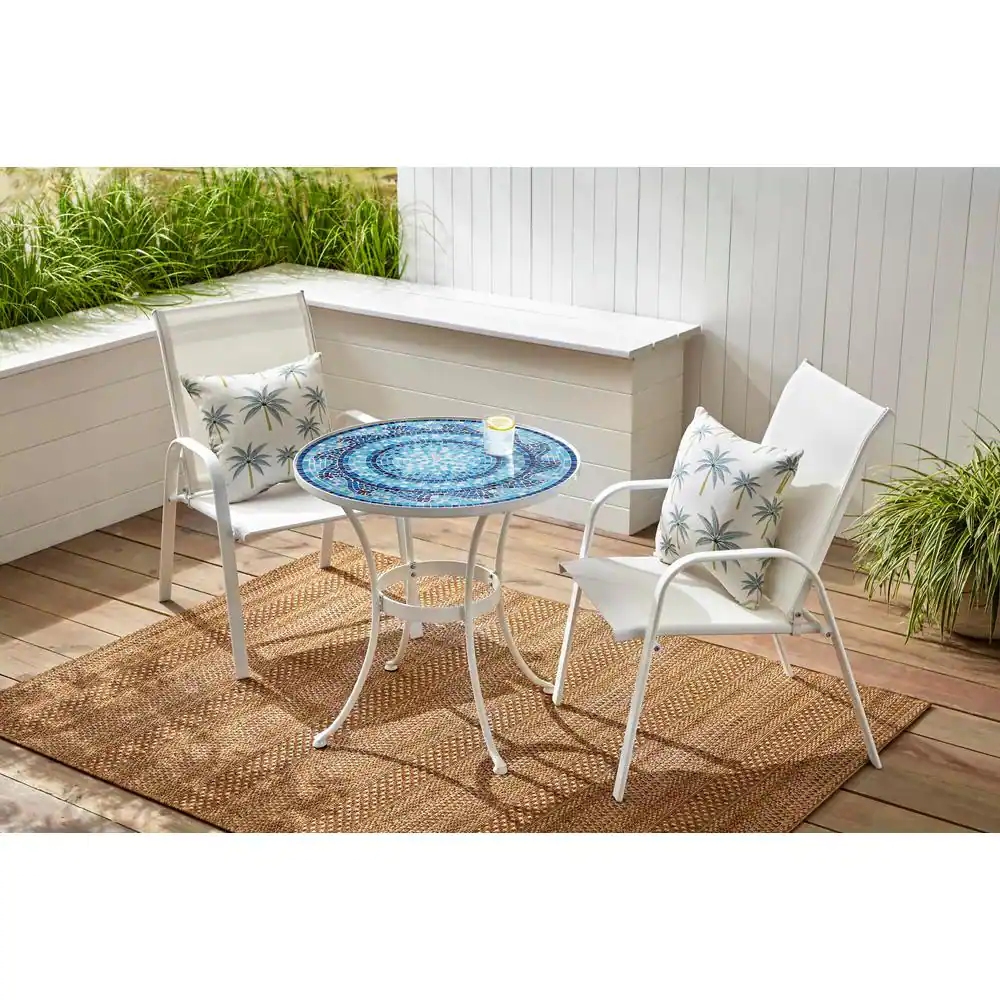 StyleWell 28 in. Coastal Glass Mosaic Outdoor Patio Bistro Table