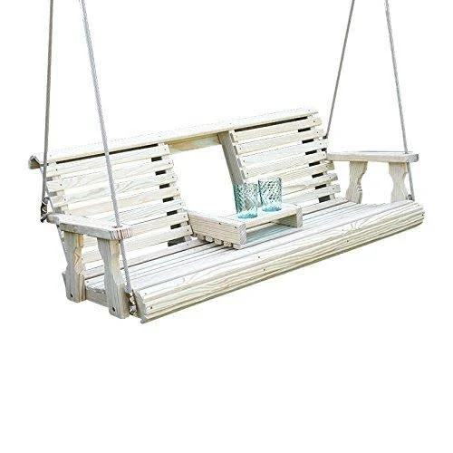 Porchgate Amish Heavy Duty 800 lb Rollback Console Treated Porch Swing with Hanging Ropes (Unfinished)