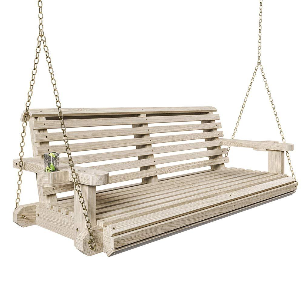Porchgate Amish Heavy Duty 800 lb Roll Comfort Treated Porch Swing w/ Chains (5 foot, Unfinished)