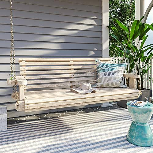 Porchgate Amish Heavy Duty 800 lb Roll Comfort Treated Porch Swing w/ Chains (5 foot, Unfinished)