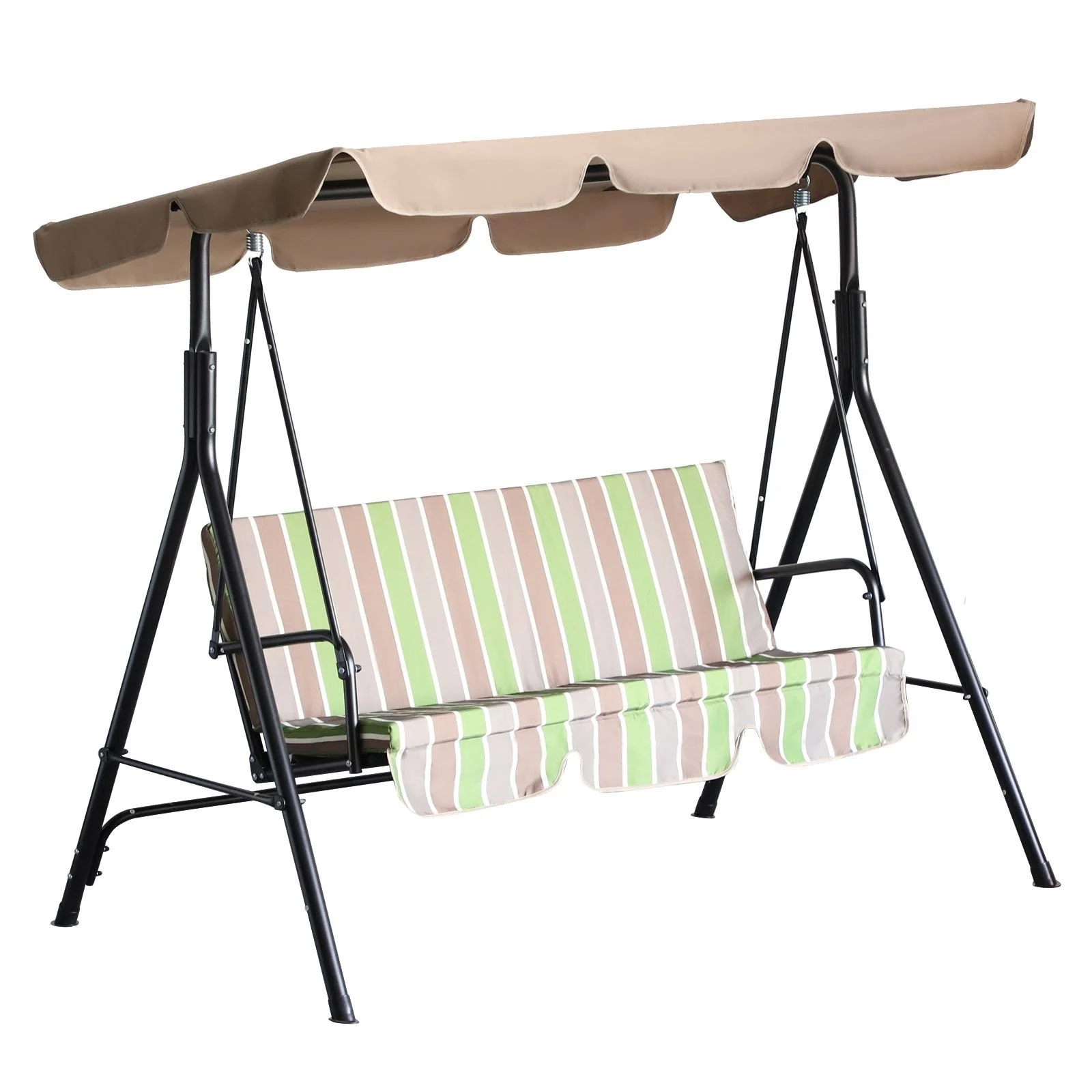 Outsunny Steel Outdoor Porch Swing Lounge Chair 3 Person with Top Canopy