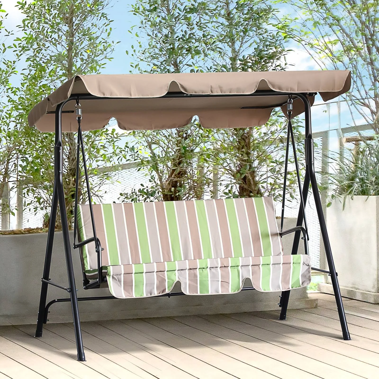 Outsunny Steel Outdoor Porch Swing Lounge Chair 3 Person with Top Canopy