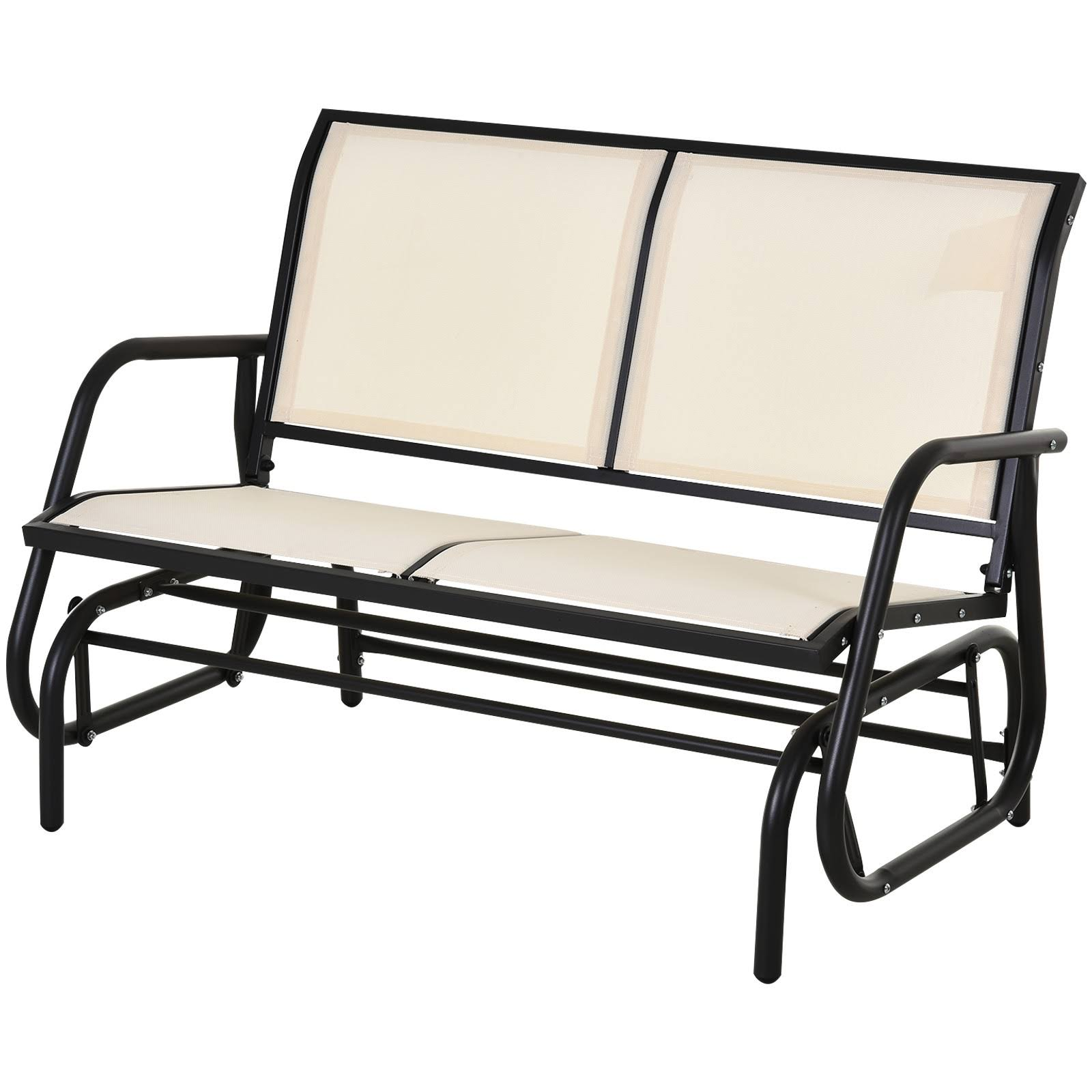 Outsunny 2-Person Steel and Mesh Sling Patio Glider Swing Chair  C Cream White