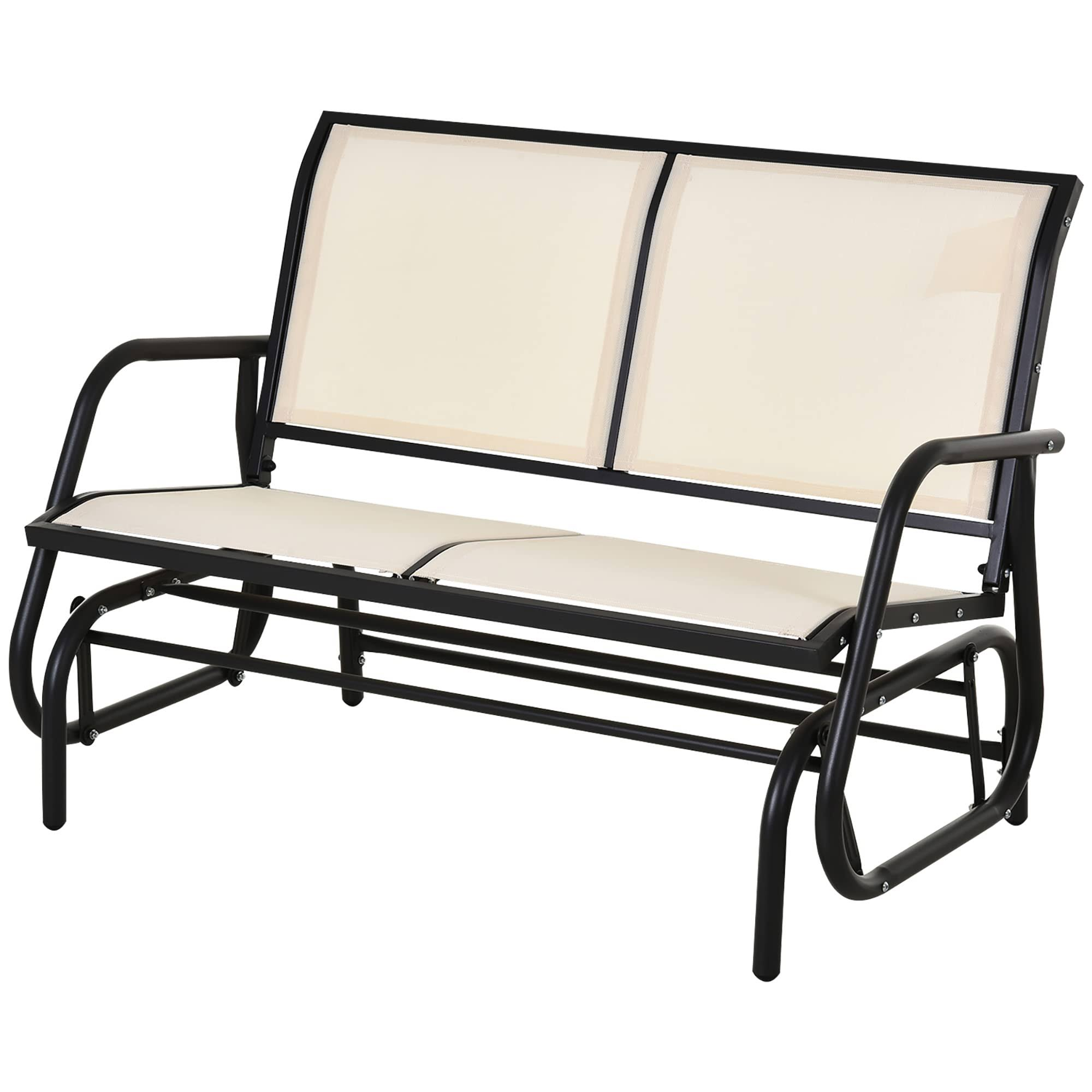 Outsunny 2-Person Steel and Mesh Sling Patio Glider Swing Chair  C Cream White