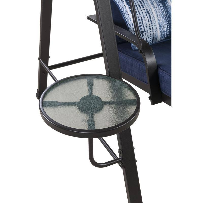 Living Accents 3 Person Black Steel Swing with Tables Blue