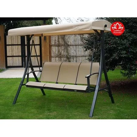 Kozyard Brenda 3 Person Outdoor Patio Swing with Strong Weather Resistant Powder Coated Steel Frame and Textilence Seats(Beige)