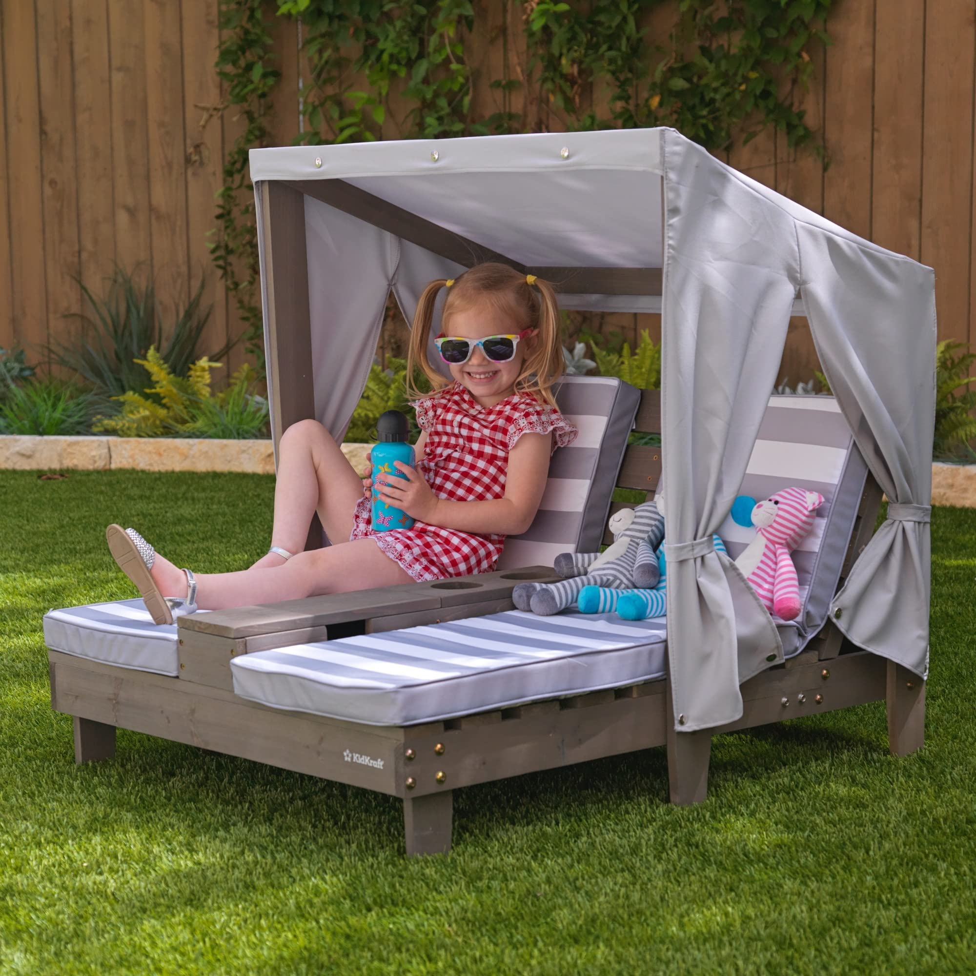Kidkraft Double Chaise Lounge with Cup Holders  C Gray