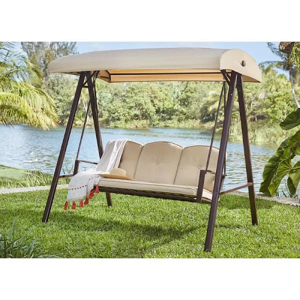 Hampton Bay Cunningham 3-Person Metal Outdoor Patio Swing with Canopy