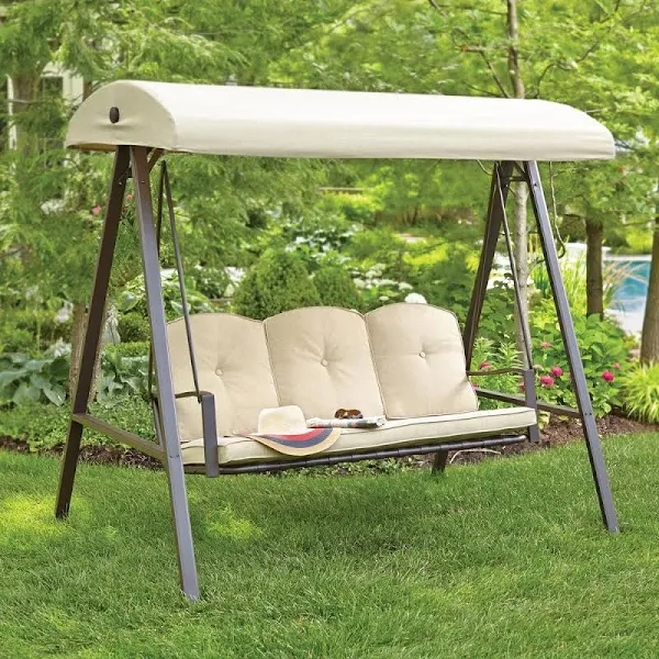Hampton Bay Cunningham 3-Person Metal Outdoor Patio Swing with Canopy