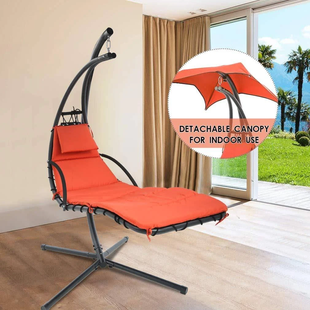 Hanging Chaise Lounge Swing Chair with Umbrella Canopy