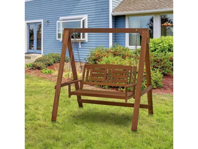 Furinno FG16409 Tioman Hardwood Hanging Porch Swing with Stand in Teak Oil