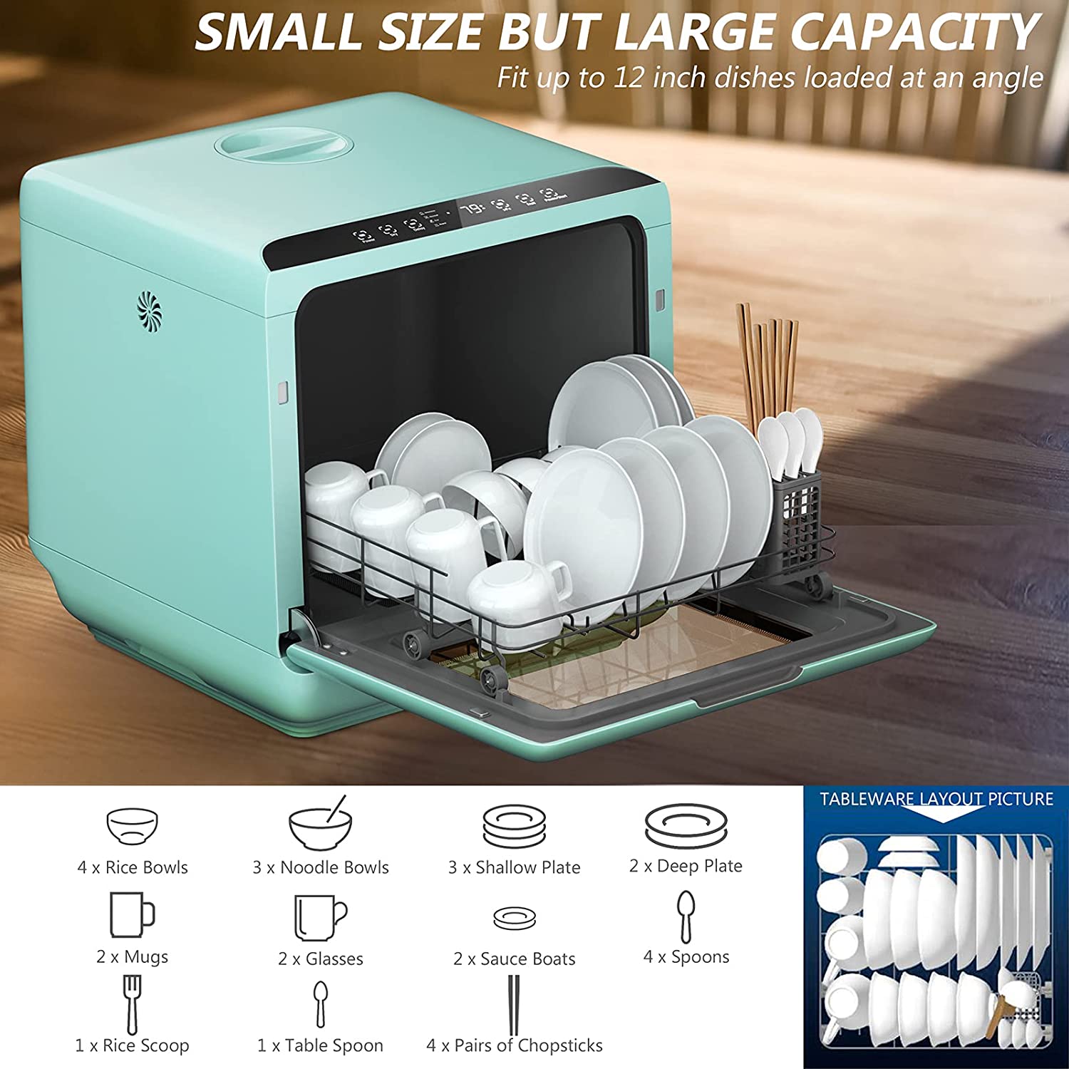 COSTWAY Portable Countertop Dishwasher - Green