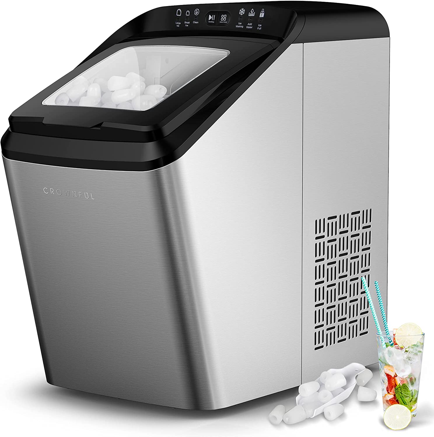 CROWNFUL Compact Ice Maker - Silver