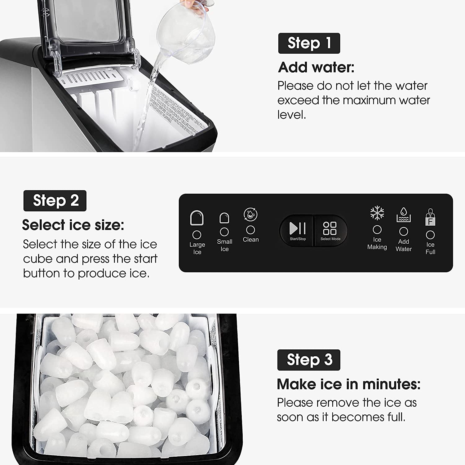 CROWNFUL Compact Ice Maker - Silver