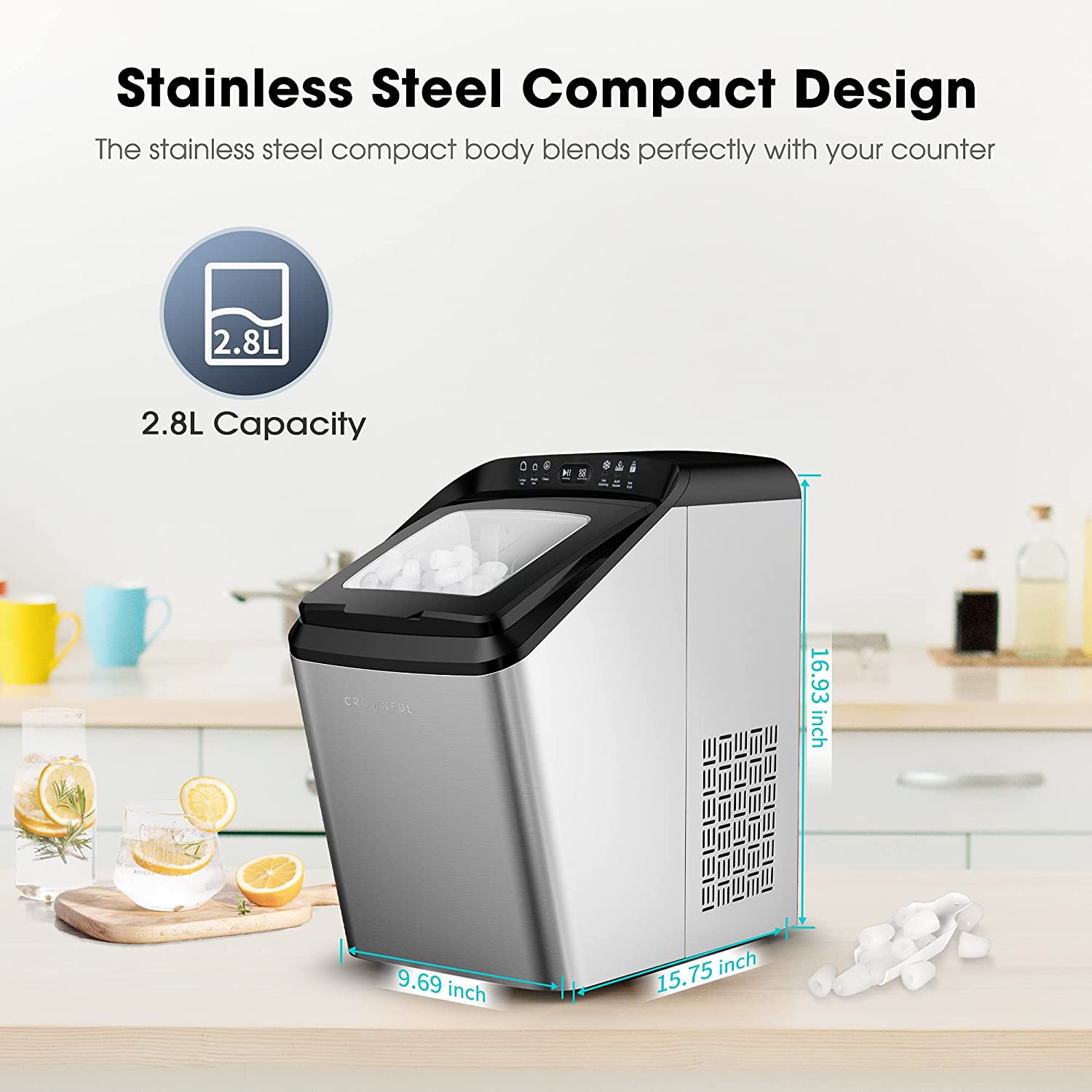 CROWNFUL Compact Ice Maker - Silver