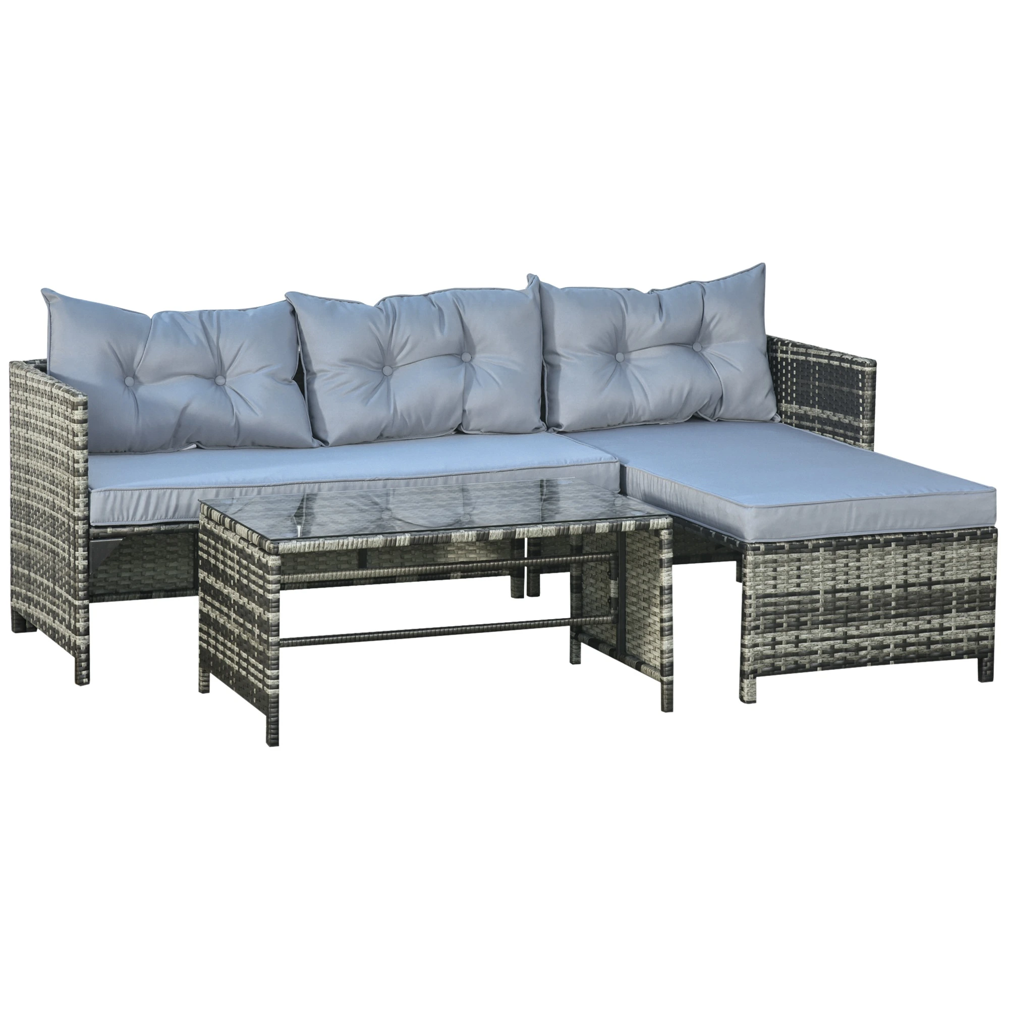 3-Piece Wicker Rattan Patio Set, Incl. Sofa, Chair, & Coffee Table, Grey
