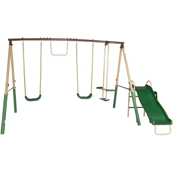 Aleko Bsw09 Outdoor Sturdy Child Swing Set with 2 Swings, Trapeze, Glider, and Slide