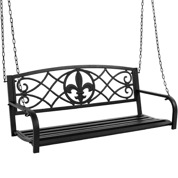 Best Choice Products Outdoor Furniture Metal Fleur-De-Lis Hanging Patio Porch Swing  C Black (170)