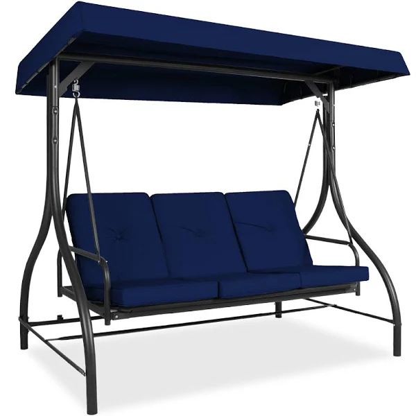 Best Choice Products 3-Seat Outdoor Converting Canopy Swing Glider Patio Hammock w/ Removable Cushions  C Navy