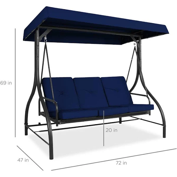 Best Choice Products 3-Seat Outdoor Converting Canopy Swing Glider Patio Hammock w/ Removable Cushions  C Navy