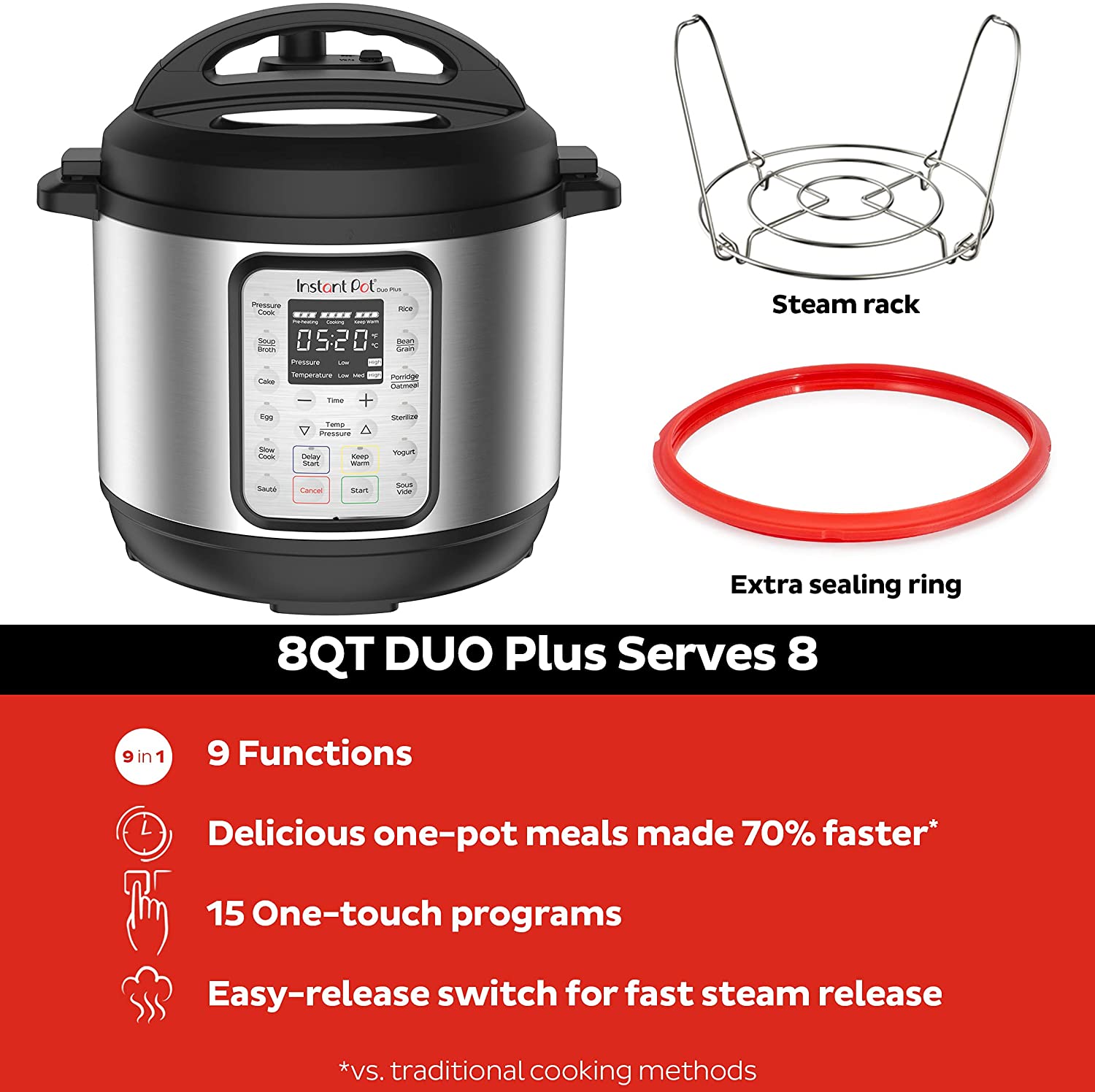 Instant Pot Duo Plus 9-in-1 Electric Pressure Cooker 6-QT - Steel/Black