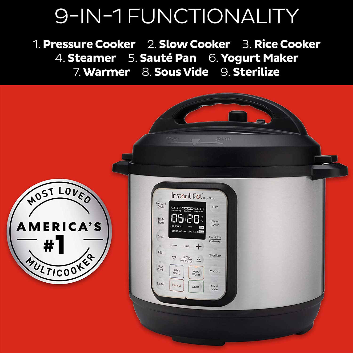 Instant Pot Duo Plus 9-in-1 Electric Pressure Cooker 6-QT - Steel/Black