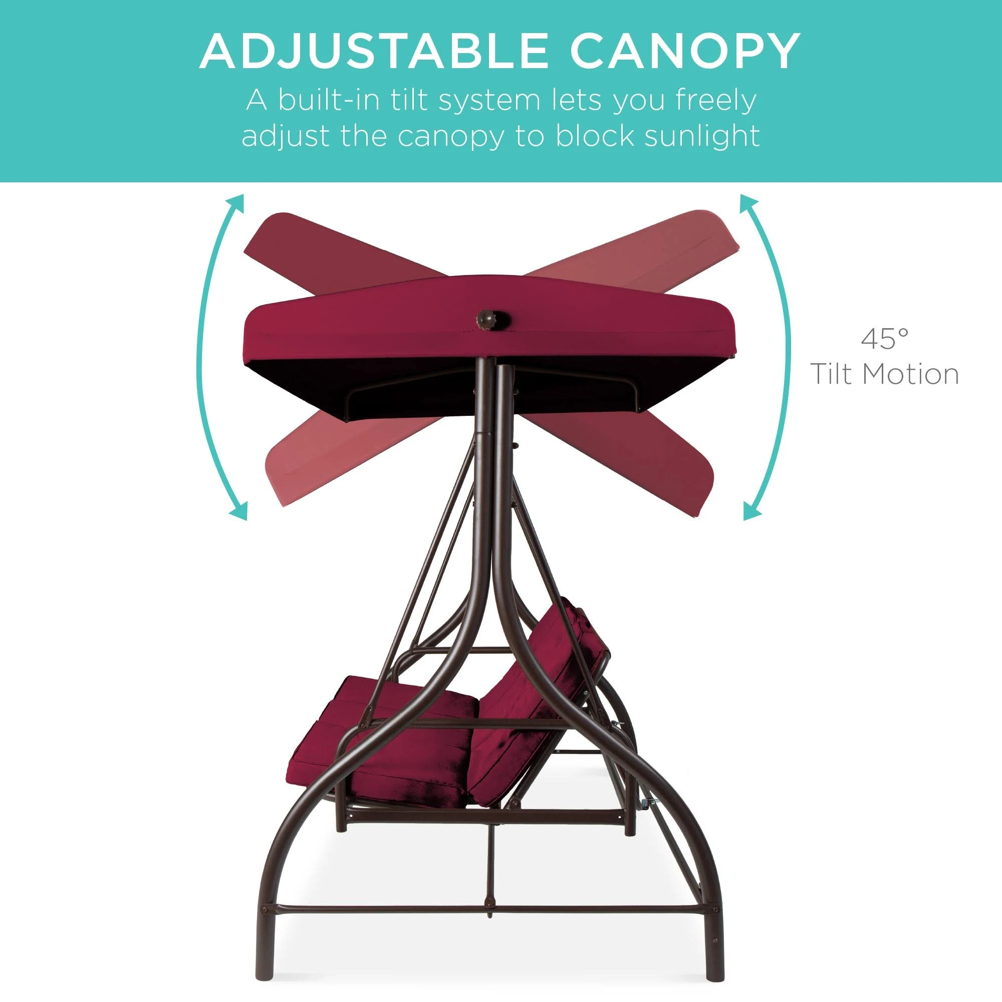 Best Choice Products 3-Seat Converting Outdoor Swing with Canopy, Burgundy